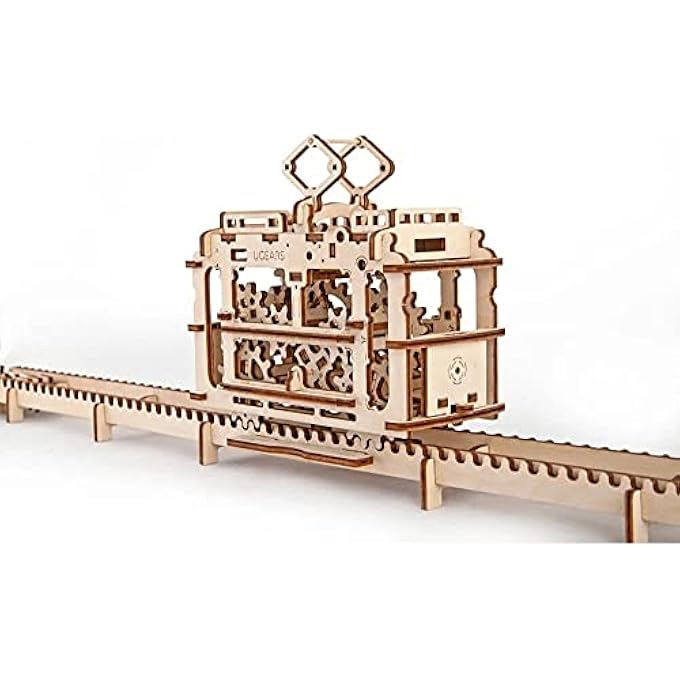 MADE IN EUROPE, 3D WOODEN PUZZLE TRAM WITH RAILS, MECHANICAL MODEL KIT WITH 154 PARTS, DIY, SELF-ASSEMBLY, WOODCRAFT CONSTRUCTION TOY, PERFECT FOR GIFTING, NO GLUE NEEDED, BROWN, UGR-70008 - Image 3